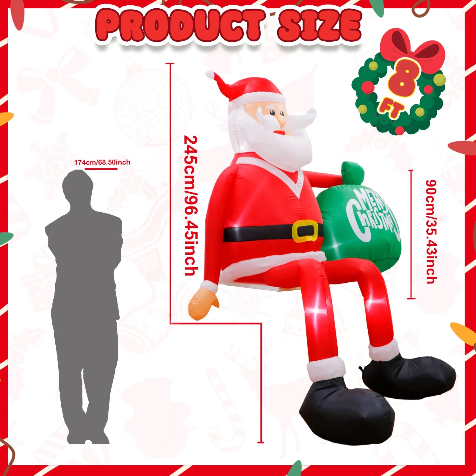 Santa Giant For Yard Roof 245CM